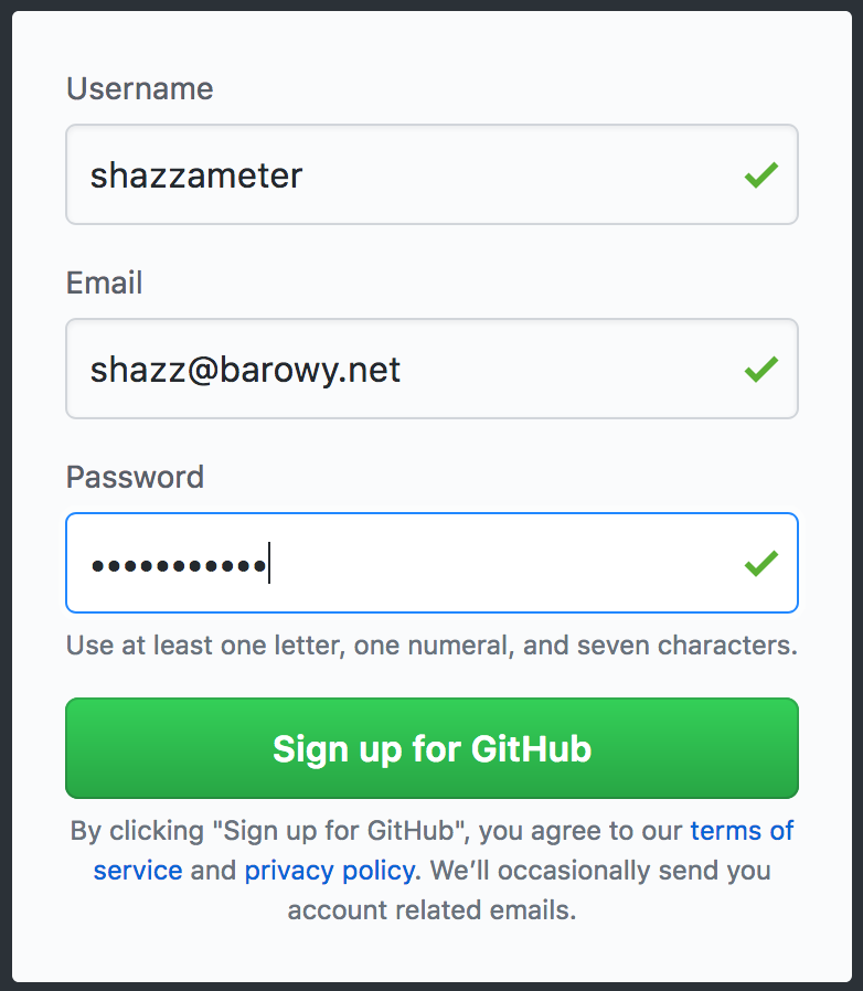 github login form, filled