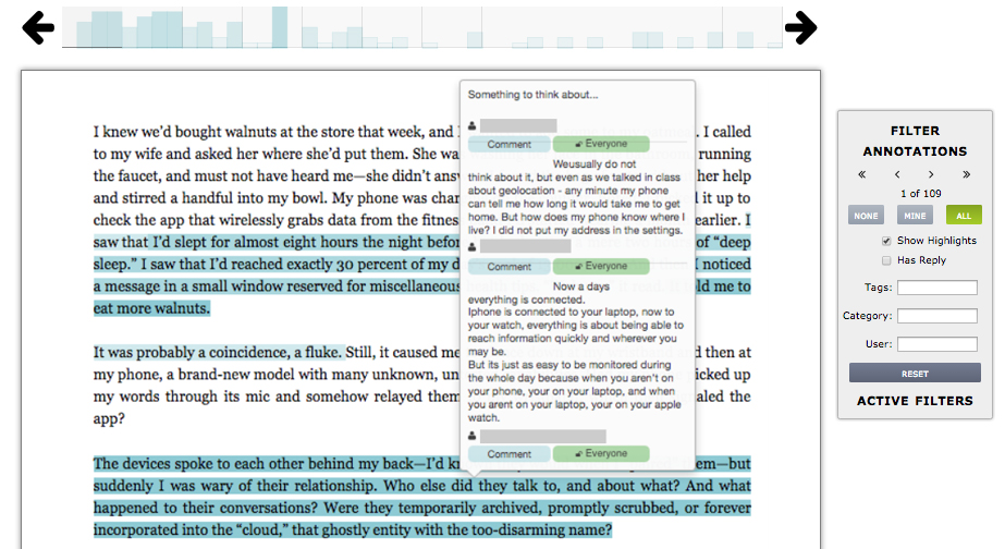 User interface of a digital annotation tool
