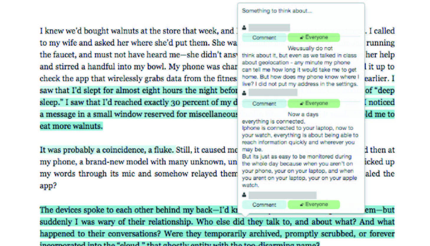 Screenshot of a digital notetaking system