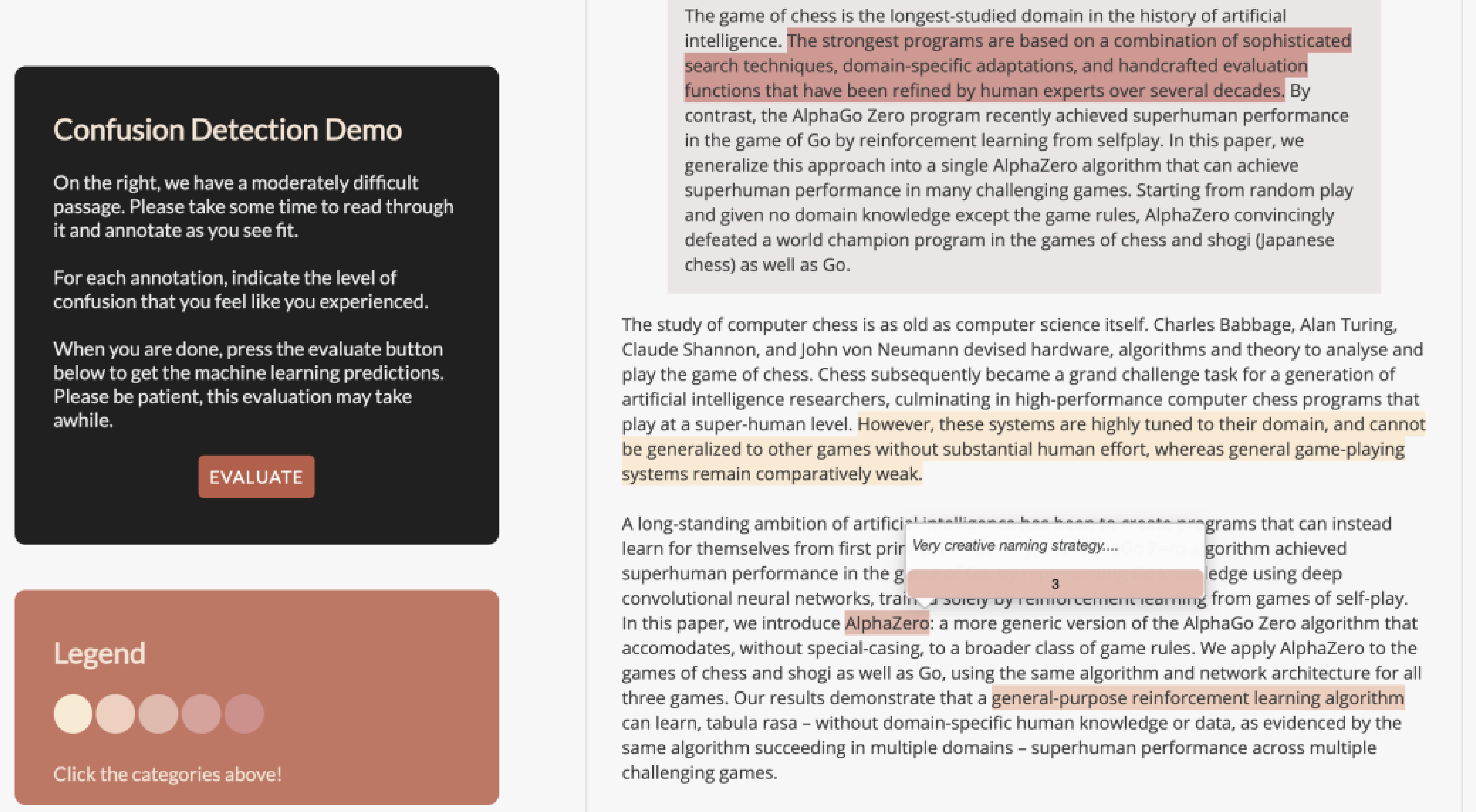 Confusion Detection in digital notes UI
