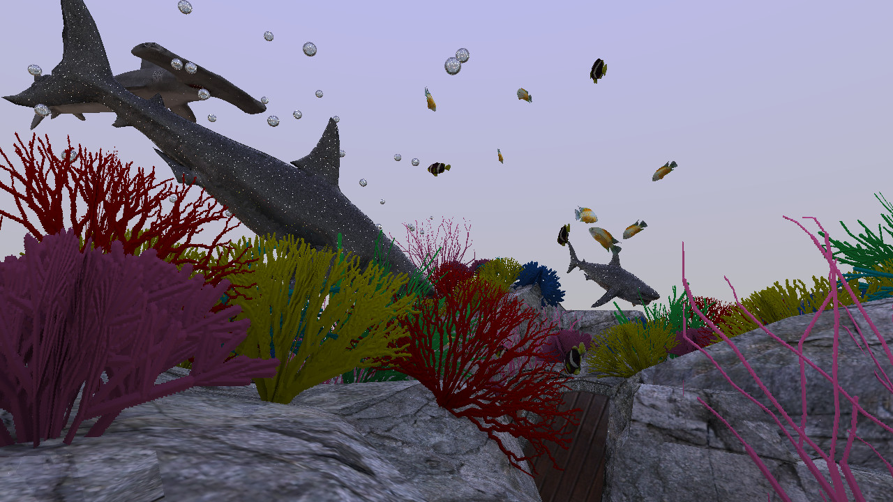 Sea Scene with sharks. Shows off our coral in a more open scene with larger models.
